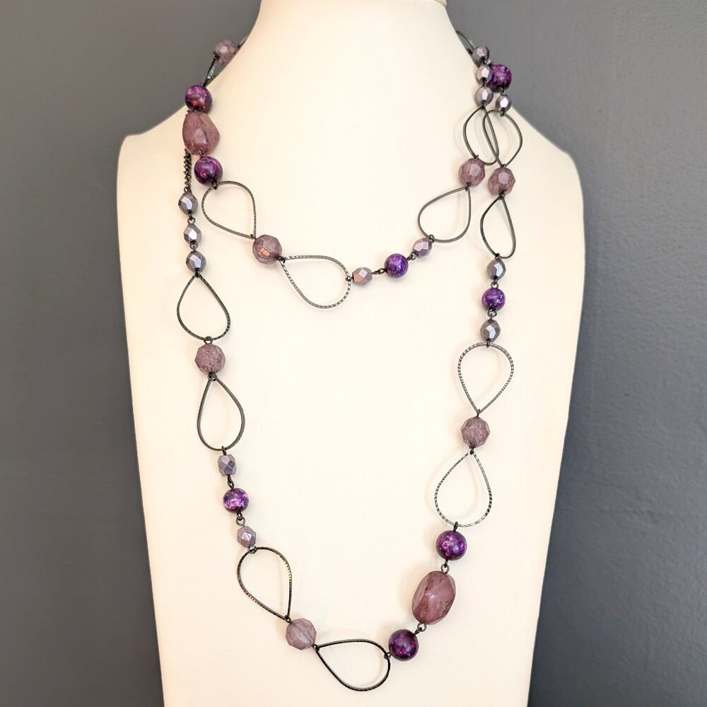 Premier Designs shades of purple and gray metal beaded necklace